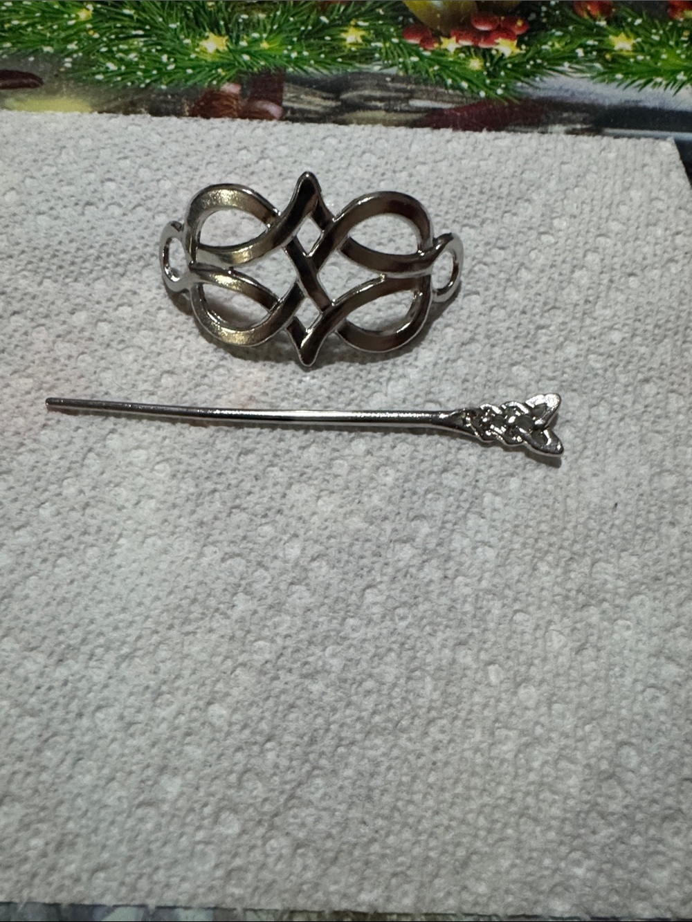 Silver Celtic Knot Hair Slide and Matching Pin - Women's Hair Accessory